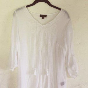 AB Studios White Gauze Embroidered Tunic M